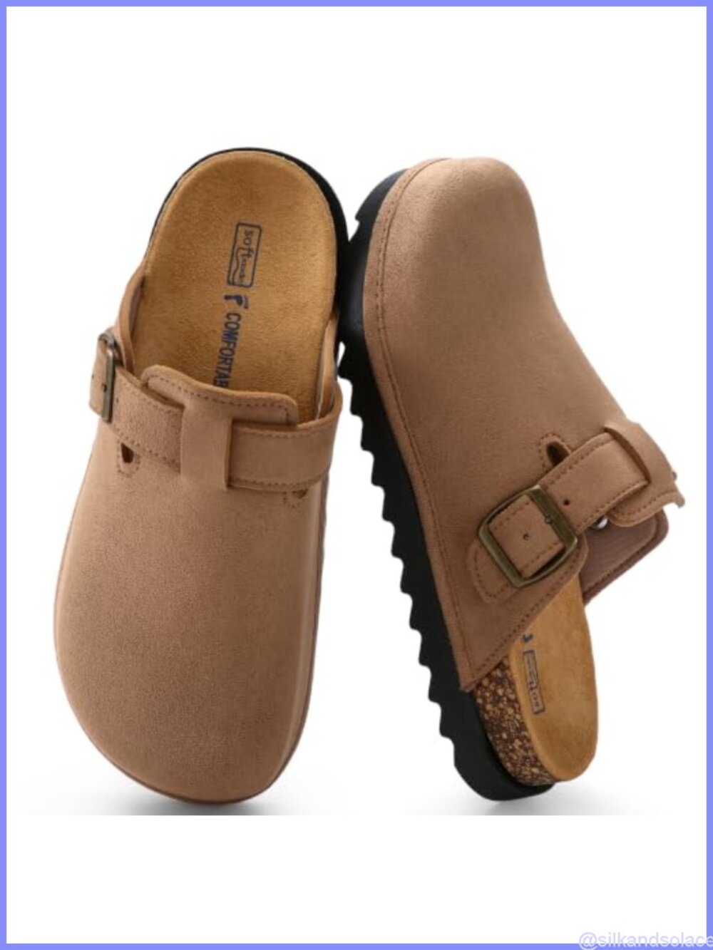 Genuine Suede Clogs Platform Cork Mules Arch Support Slip On